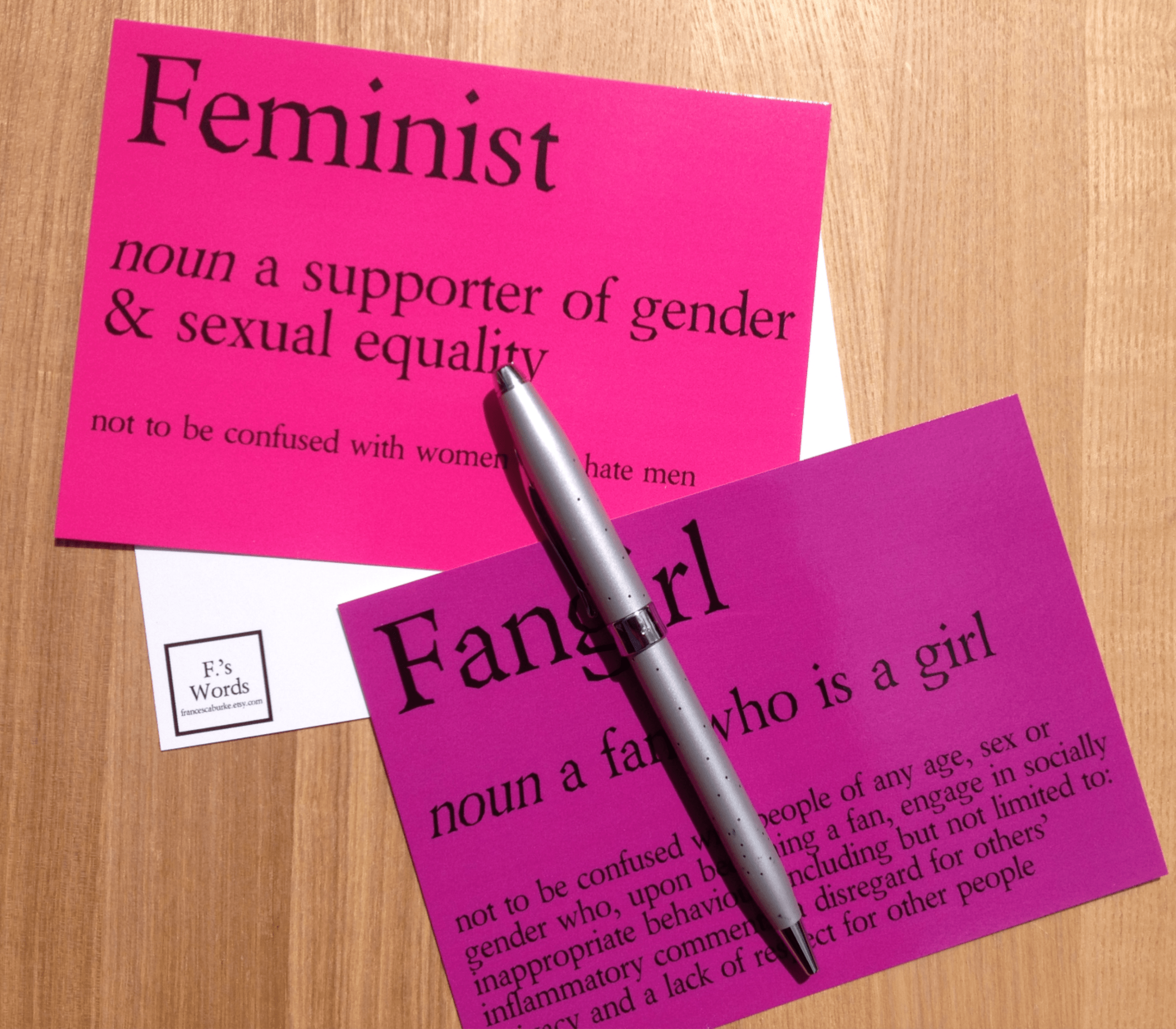 Feminist and Fangirl Definitions by Francesca's Words. francescaburke.etsy.com