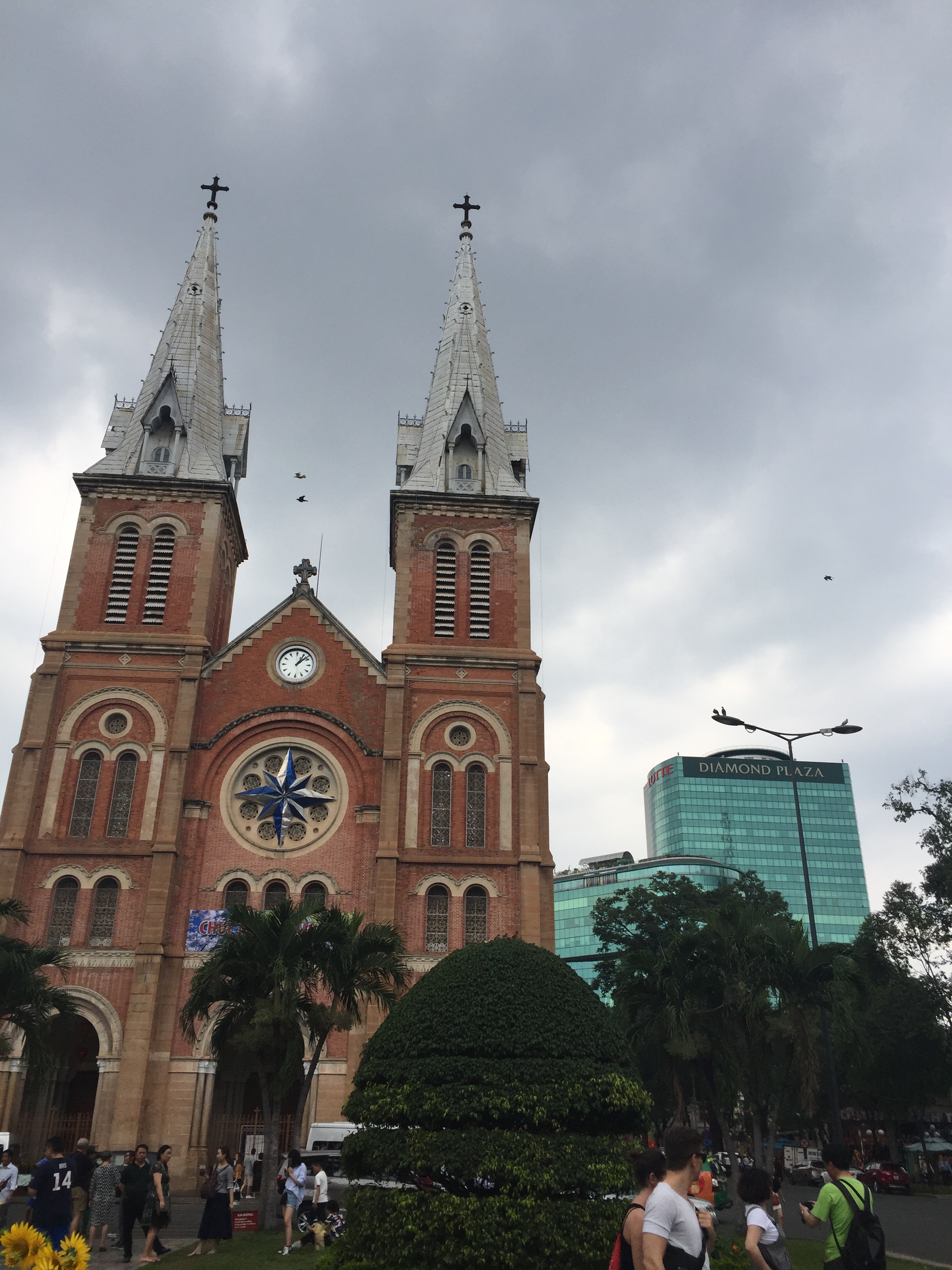 Notre-Dame Cathedral Basilica of Saigon plus Diamond Plaza, Ho Chi Minh City, Vietnam