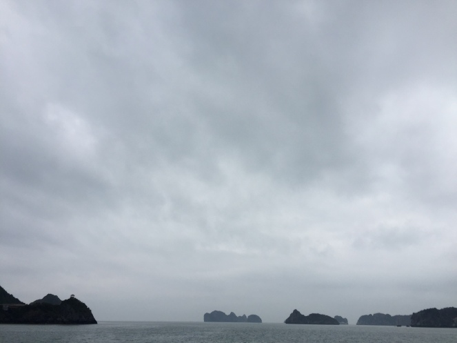 Ha Long Bay, Vietnam on a cloudy day