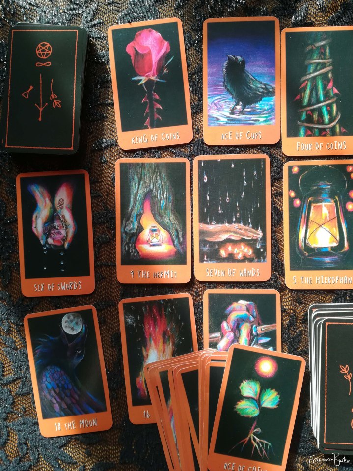 deck of tarot cards on a table