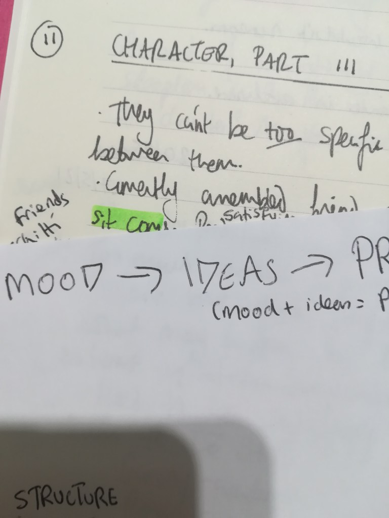 image of handwriting and notes from Maggie Stiefvater's writing seminar